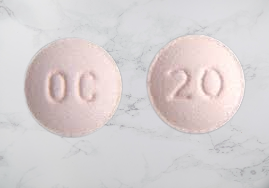 Closeup of Oxycontin OC 20 mg tablet