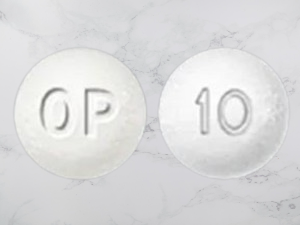 Close up of Oxycontin OP 10 mg tablet